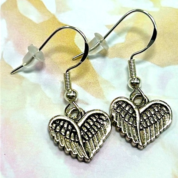 Handmade Sterling Silver Angel Wing Heart Earrings! - Picture 3 of 4